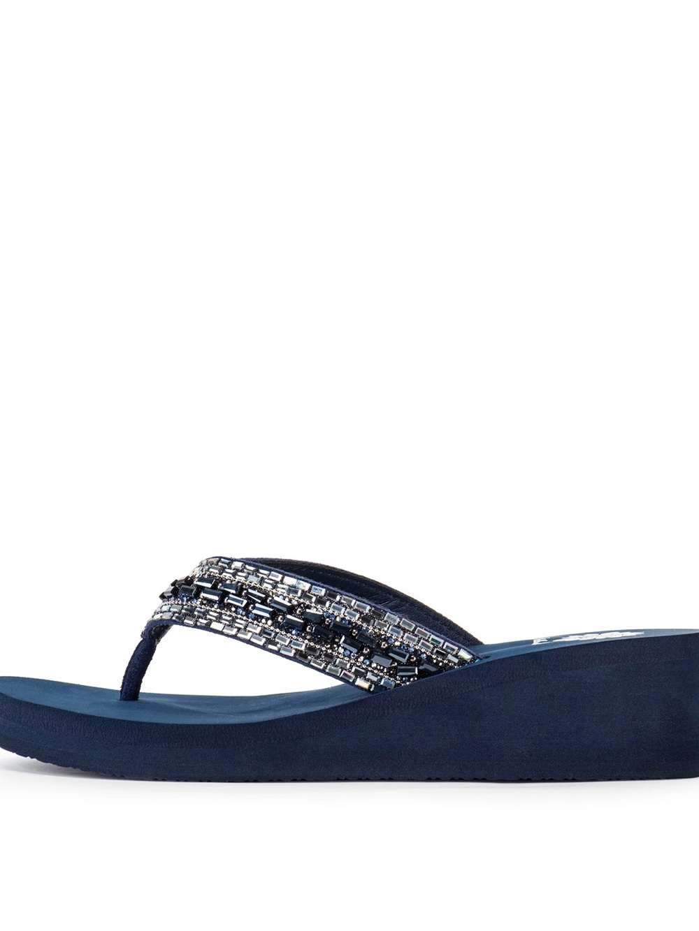 YELLOW BOX THONA NAVY GENUINE LEATHER WEDGE SANDALS MEDIUM WIDTH NEW IN BOX